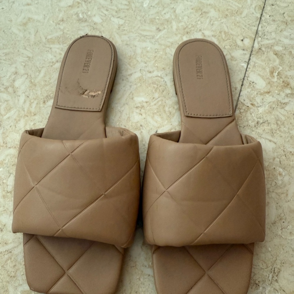 Forever 21 Tan Quilted Slide Sandals